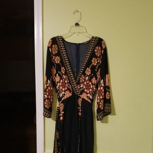 SHEIN Black Dress with Orange Floral Embroidery